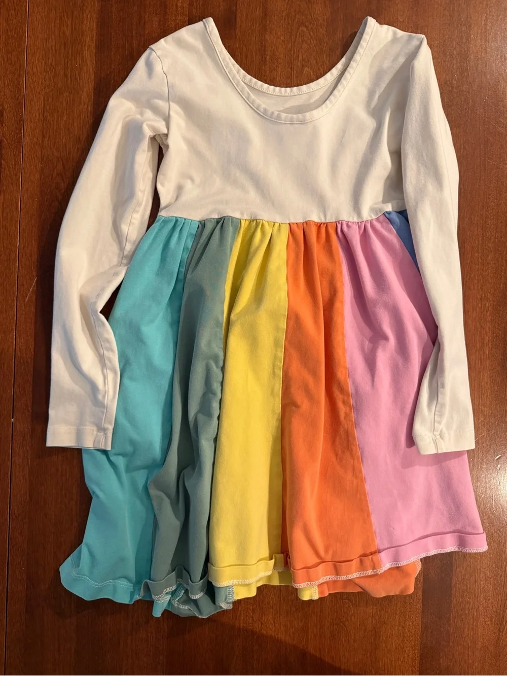 Hanna  Rainbow Panel Long Sleeve Dress - Cream Top